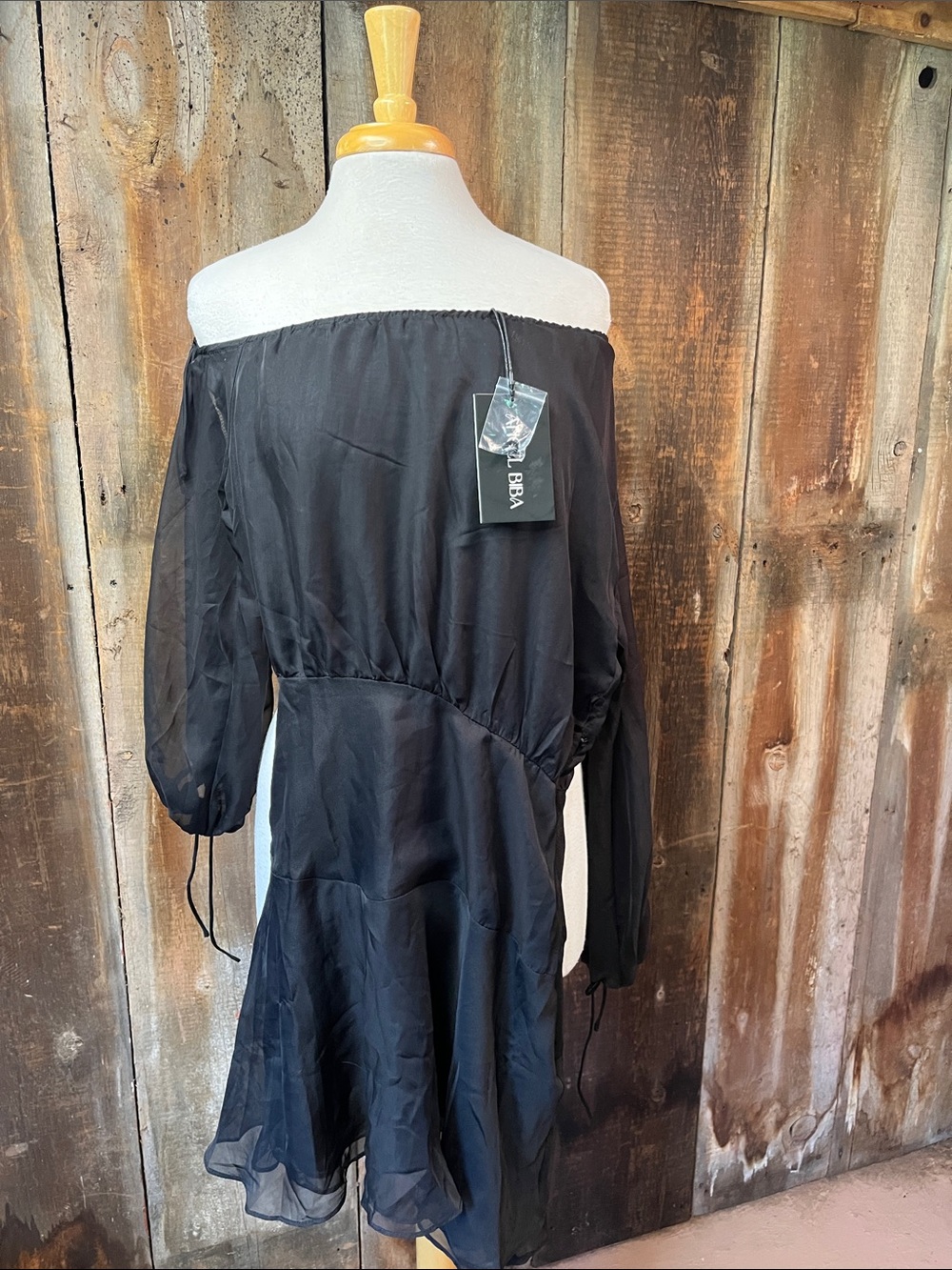 NWT ANGEL BIBA CHIFFON DRESS off-the-shoulder sheer mini Asymmetrical Whimsygoth